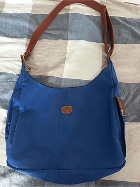 Longchamp XL Hobo Blue Shoulder Bag with Brown Strap
